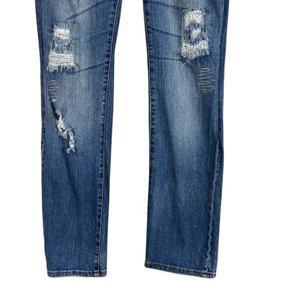 Blues Society Jeans Size 7/8 Medium Wash Faded Distressed Low Rise Y2K Grunge - Picture 3 of 5